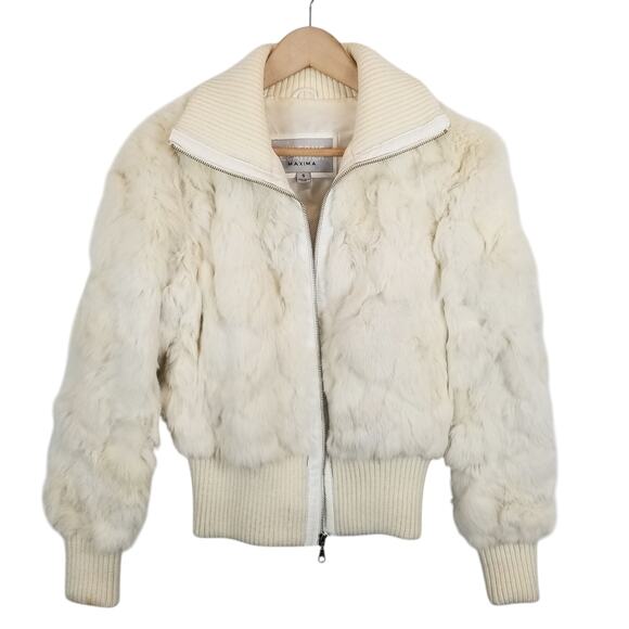 Vintage Wilson's Leather Maxima  Cream Rabbit Fur Zip Front Jacket Size Small - Picture 1 of 5